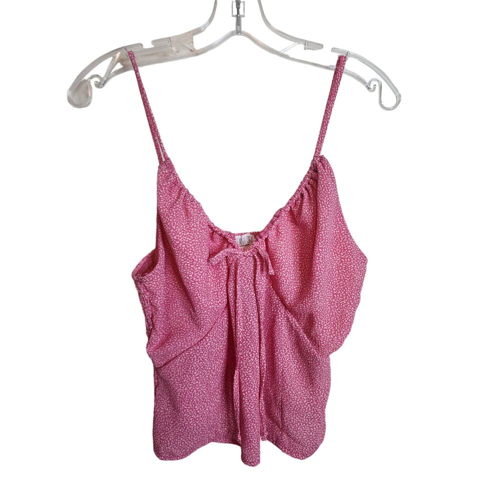 Sienna Sky Pink/White Smocked Back Tie Front Tank, Large